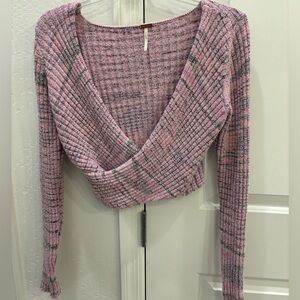 Free People Pink and Gray cropped Knit Sweater